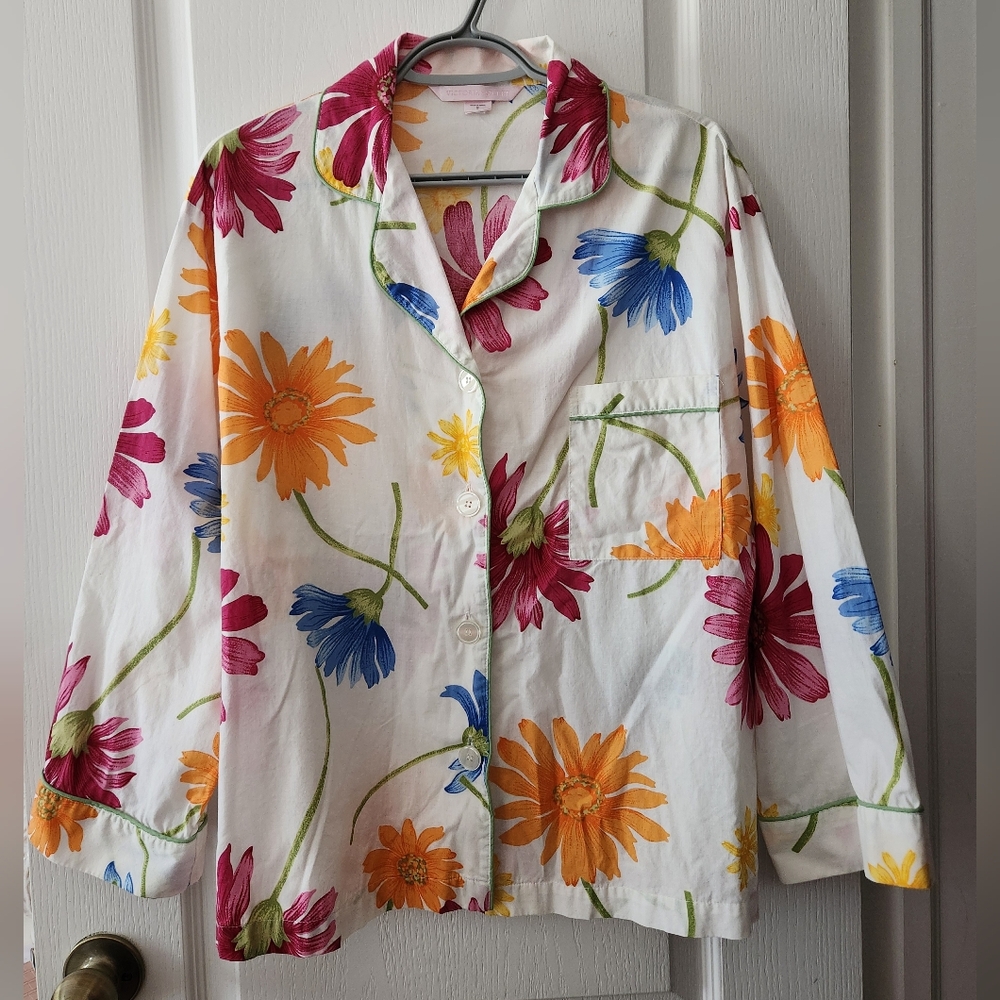 Victoria's Secret Womens Pijama Top Long Sleeve Floral 100% COTTON Size S